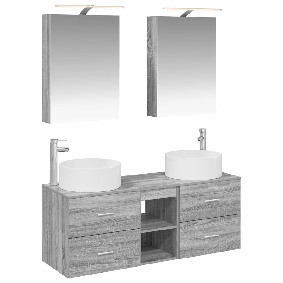 Ensemble de mobilier de salle de bain 5 pcs Sonoma gris - 2