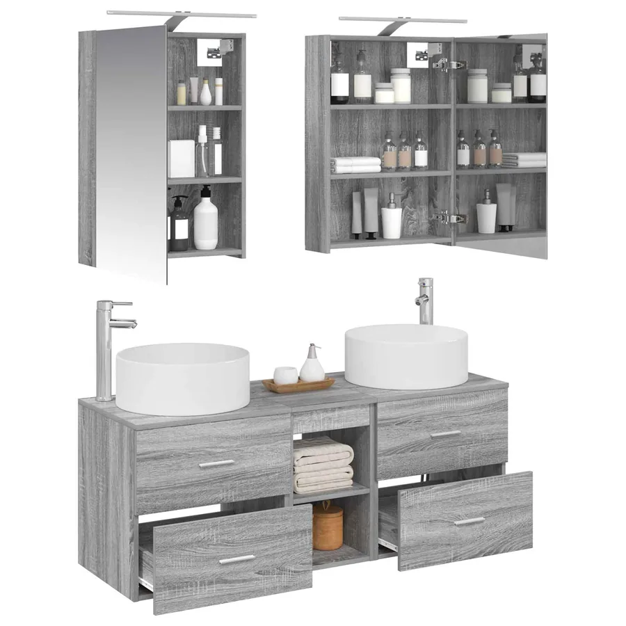 Ensemble de mobilier de salle de bain 5 pcs Sonoma gris - 3