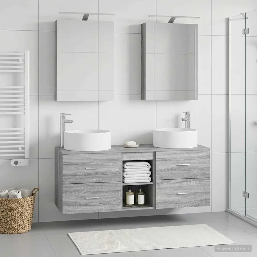 Ensemble de mobilier de salle de bain 5 pcs Sonoma gris - 4