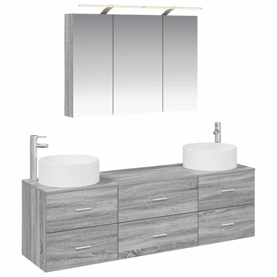 Ensemble de mobilier de salle de bain 4 pcs Sonoma gris - 2