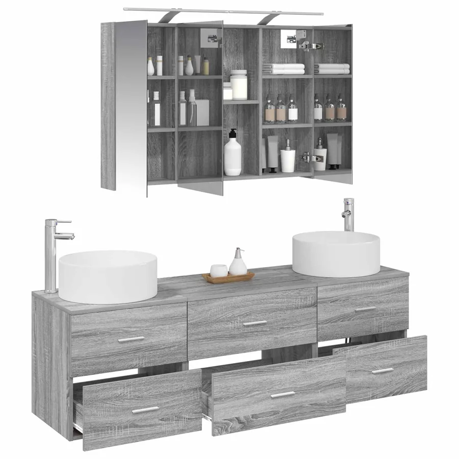 Ensemble de mobilier de salle de bain 4 pcs Sonoma gris - 3