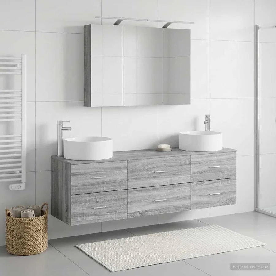 Ensemble de mobilier de salle de bain 4 pcs Sonoma gris - 4