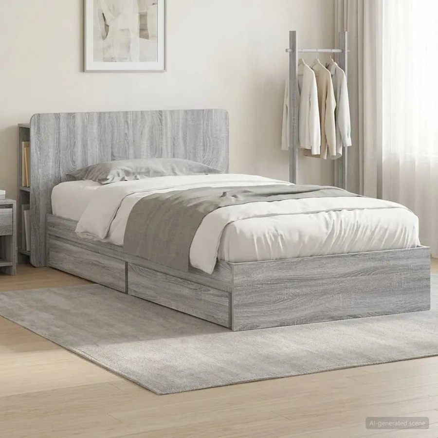 Cadre de lit avec rangement avec tiroir Sonoma gris 90 x 190 cm