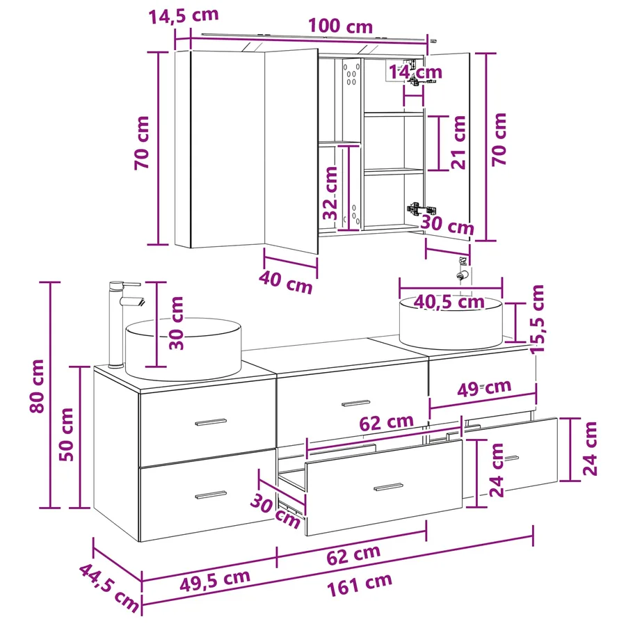 Ensemble de mobilier de salle de bain 4 pcs Chêne Sonoma - 14