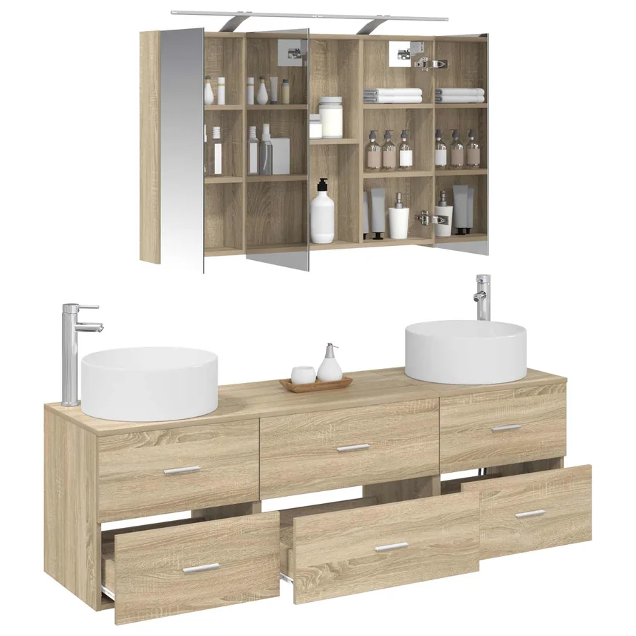 Ensemble de mobilier de salle de bain 4 pcs Chêne Sonoma - 3