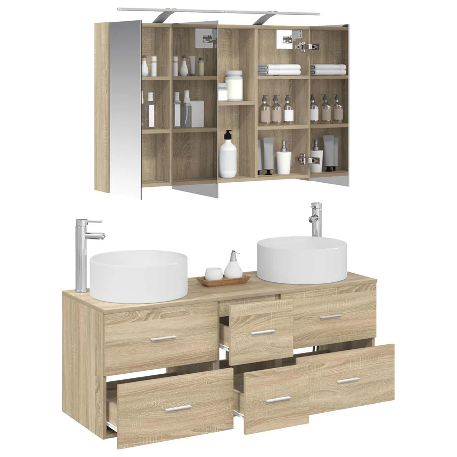 Ensemble de mobilier de salle de bain 4 pcs Chêne Sonoma - 3