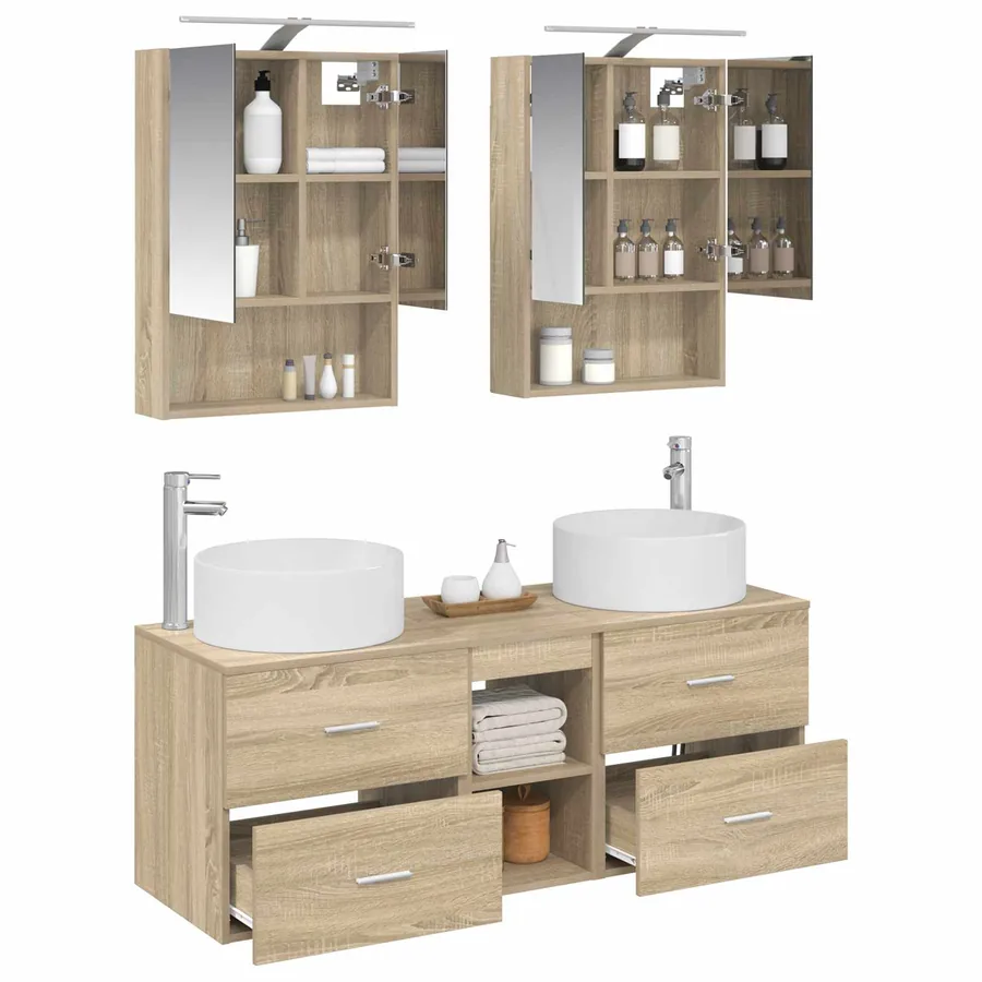 Ensemble de mobilier de salle de bain 5 pcs Chêne Sonoma - 3