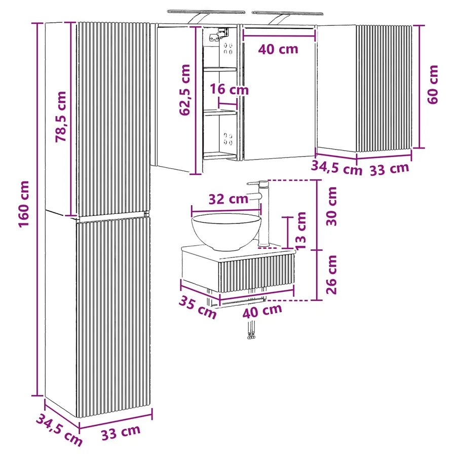 Ensemble de mobilier de salle de bain 5 pcs Chêne Sonoma - 15