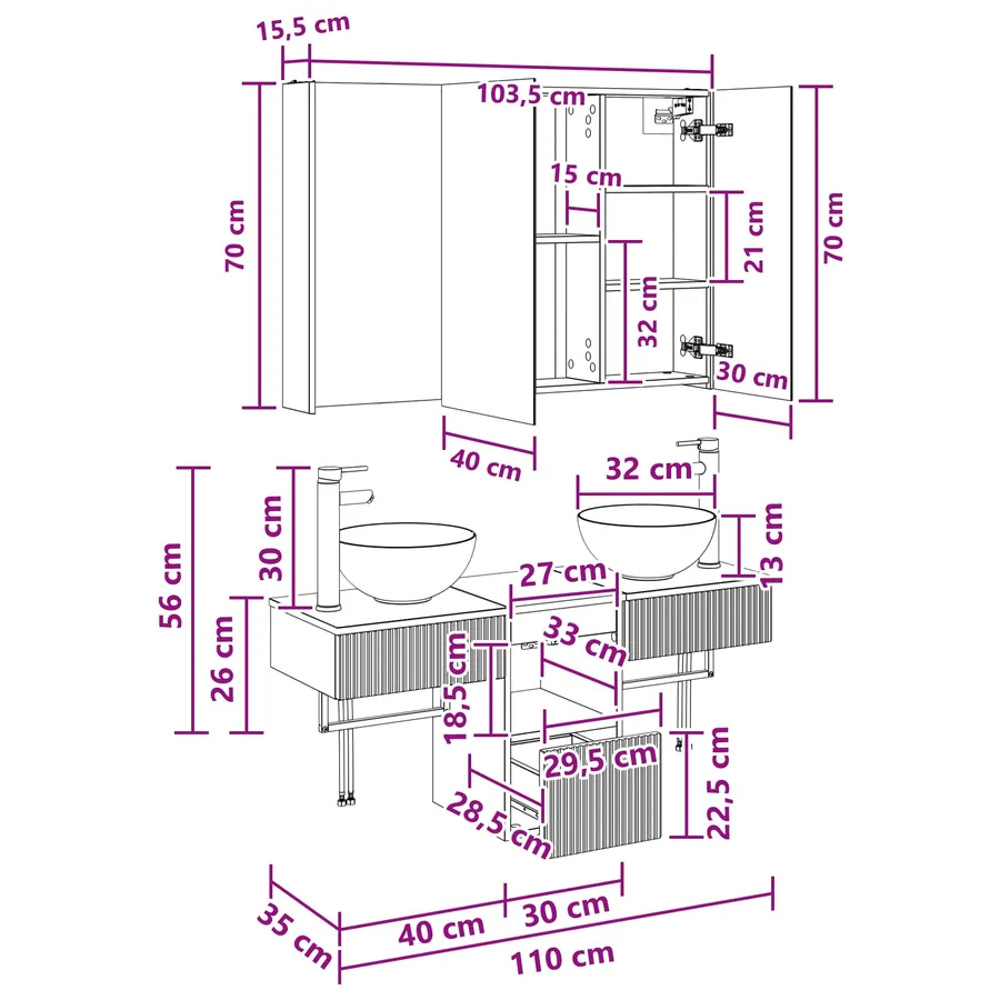 Ensemble d'armoire de salle de bain 4 pcs Chêne Sonoma - 14