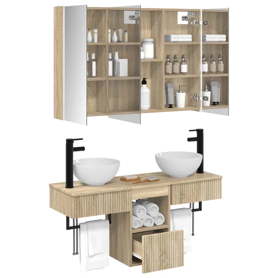Ensemble d'armoire de salle de bain 4 pcs Chêne Sonoma - 3