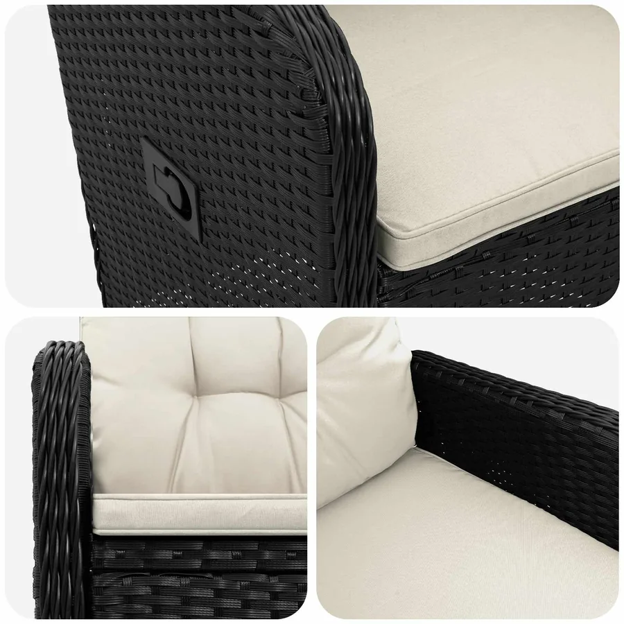 Chaise de jardin inclinable Noir et blanc crème - 7