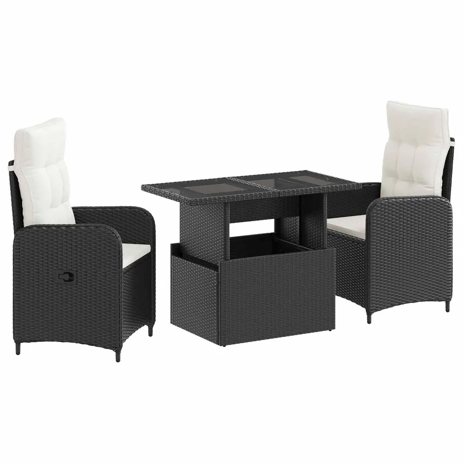 Ensemble de repas extérieur 3 pcs Noir et blanc crème polyrotin - 2