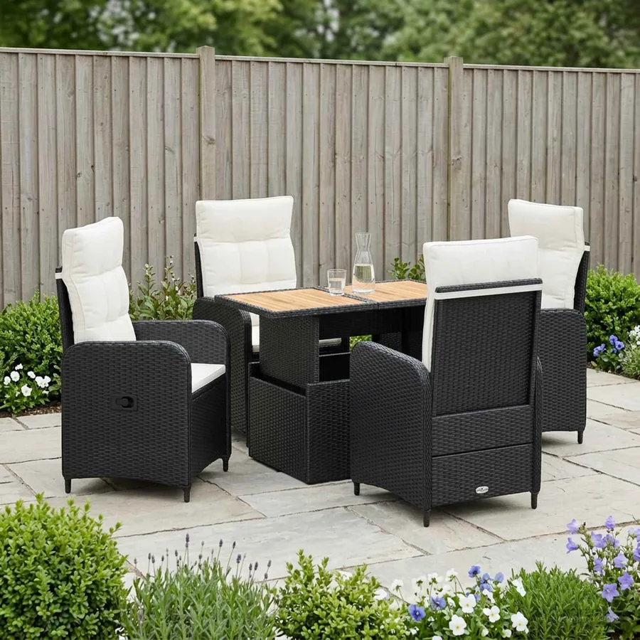 Ensemble de repas extérieur 5 pcs Noir et blanc crème - 3
