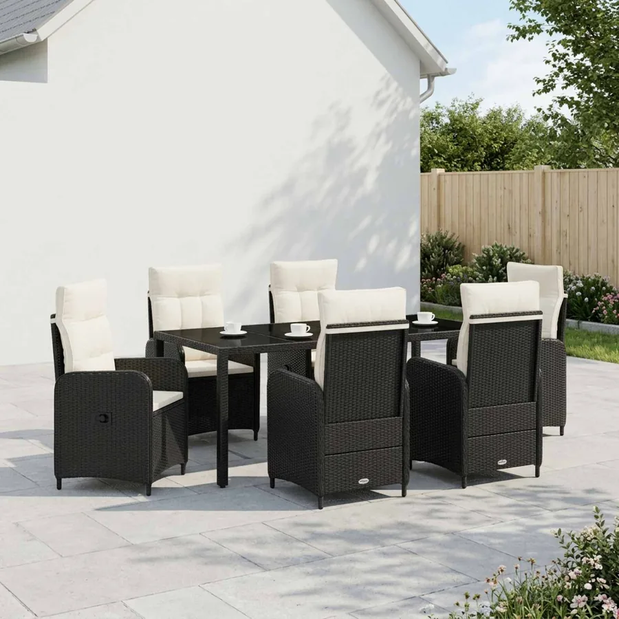 Ensemble de repas extérieur 7 pcs Noir et blanc crème