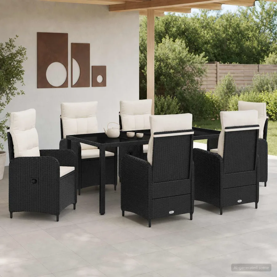 Ensemble de repas extérieur 7 pcs Noir et blanc crème - 3
