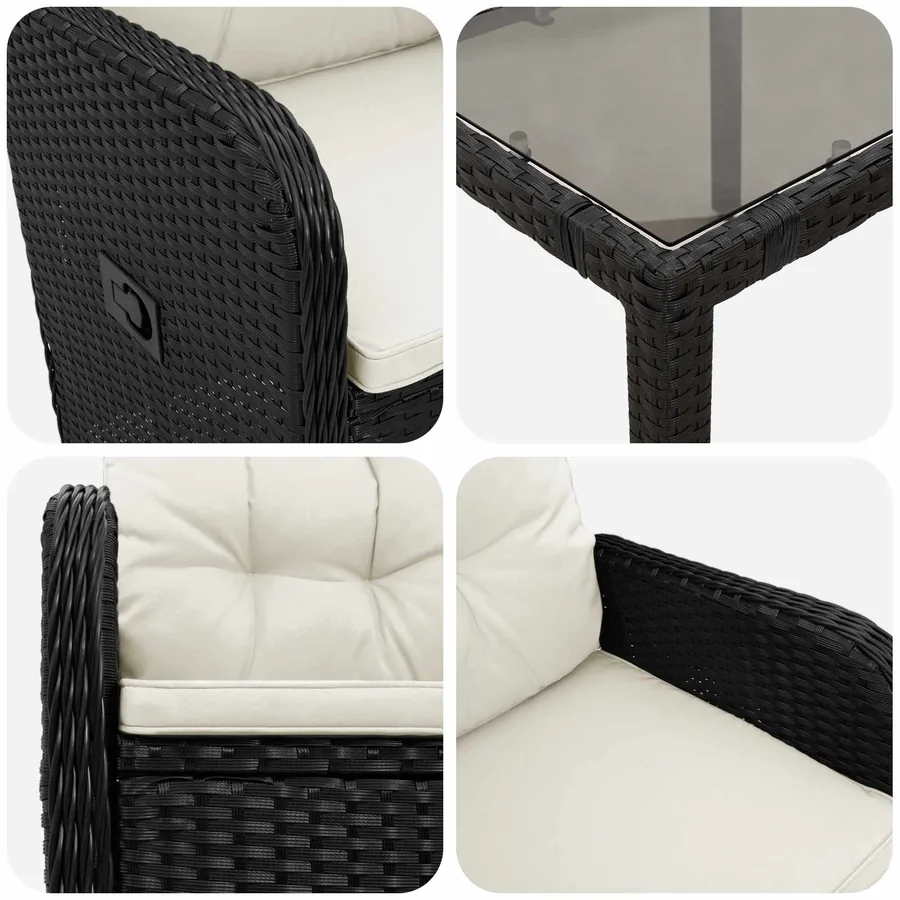 Ensemble de repas extérieur 7 pcs Noir et blanc crème - 7