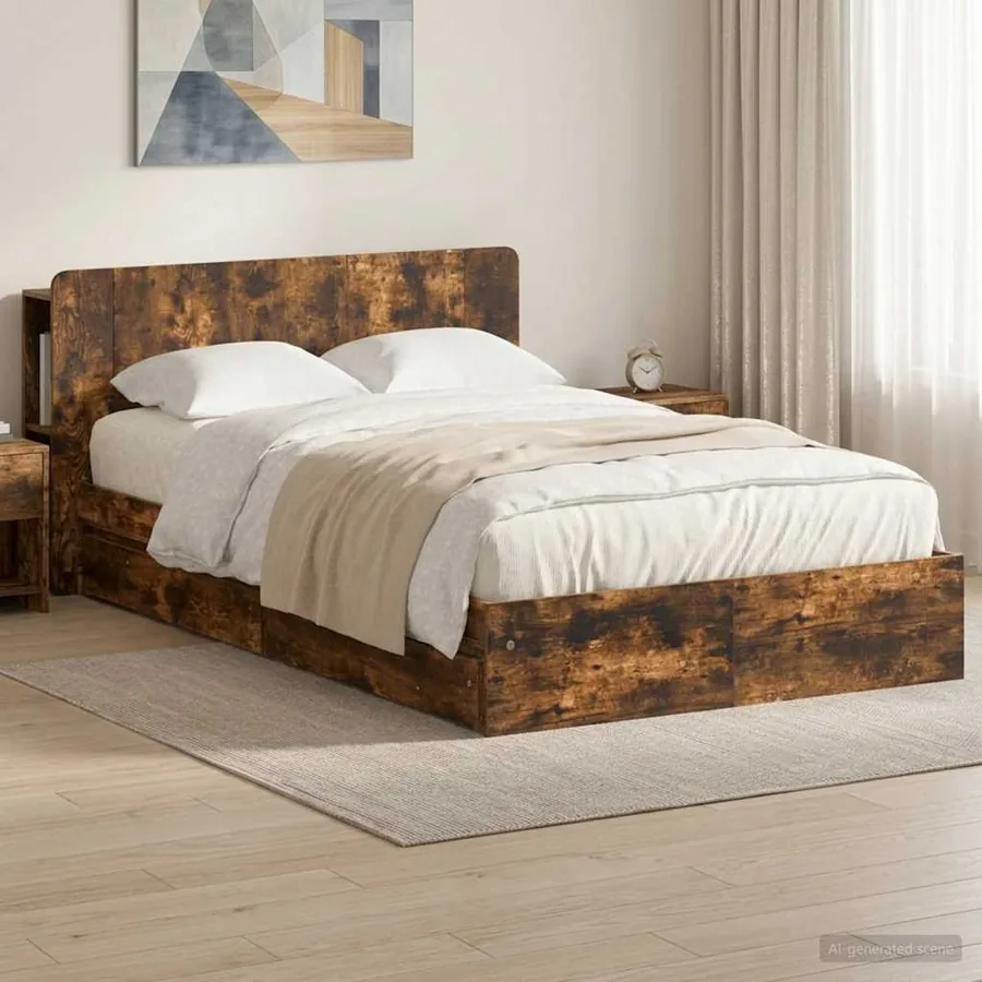 Cadre de lit avec rangement avec tiroir Chêne fumé 120 x 190 cm