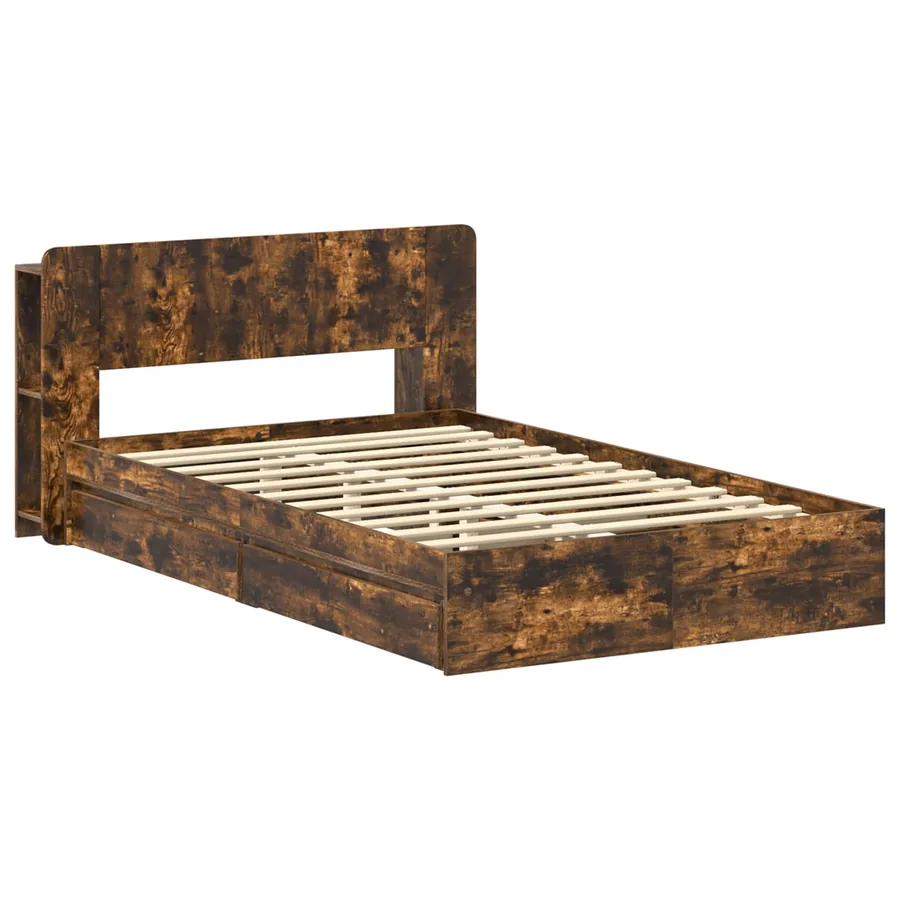 Cadre de lit avec rangement avec tiroir Chêne fumé 120 x 190 cm - 3