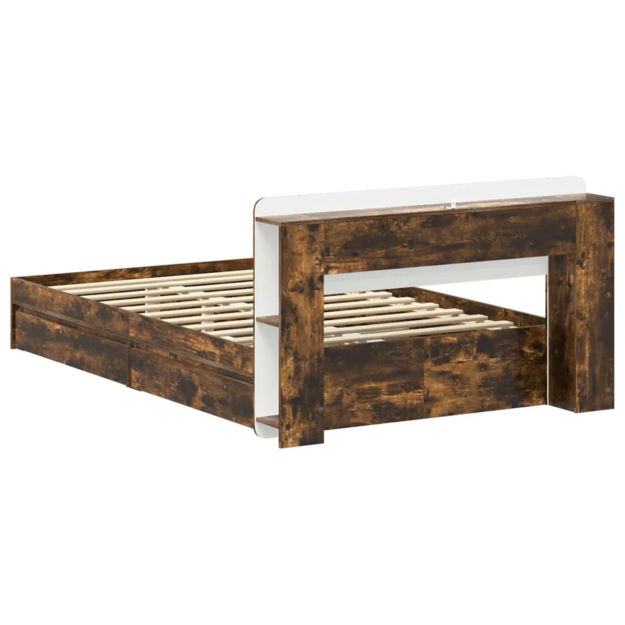 Cadre de lit avec rangement avec tiroir Chêne fumé 120 x 190 cm - 6
