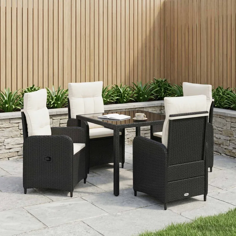 Ensemble de repas extérieur 5 pcs Noir et blanc crème