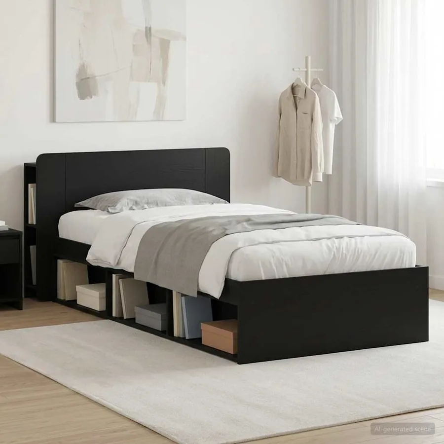 Cadre de lit avec rangement Noir 90 x 190 cm Bois d'ingénierie