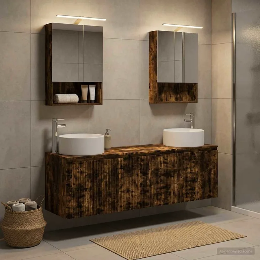 Ensemble d'armoire de salle de bain 5 pcs Chêne fumé