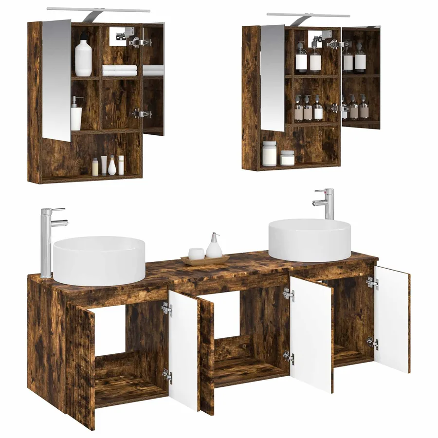 Ensemble d'armoire de salle de bain 5 pcs Chêne fumé - 3