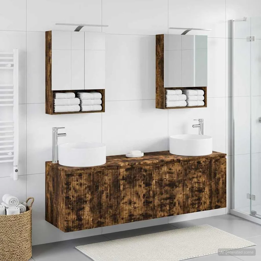 Ensemble d'armoire de salle de bain 5 pcs Chêne fumé - 4