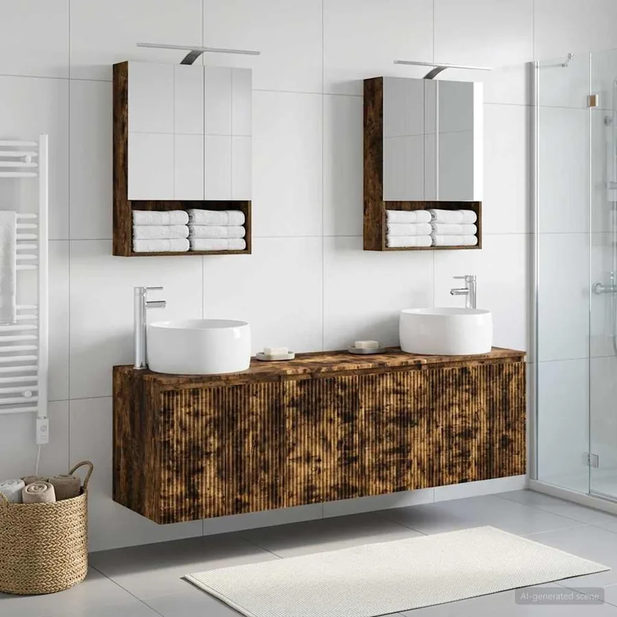 Ensemble d'armoire de salle de bain 5 pcs Chêne fumé