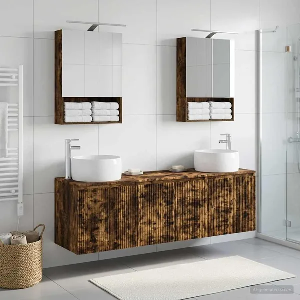 Ensemble d'armoire de salle de bain 5 pcs Chêne fumé