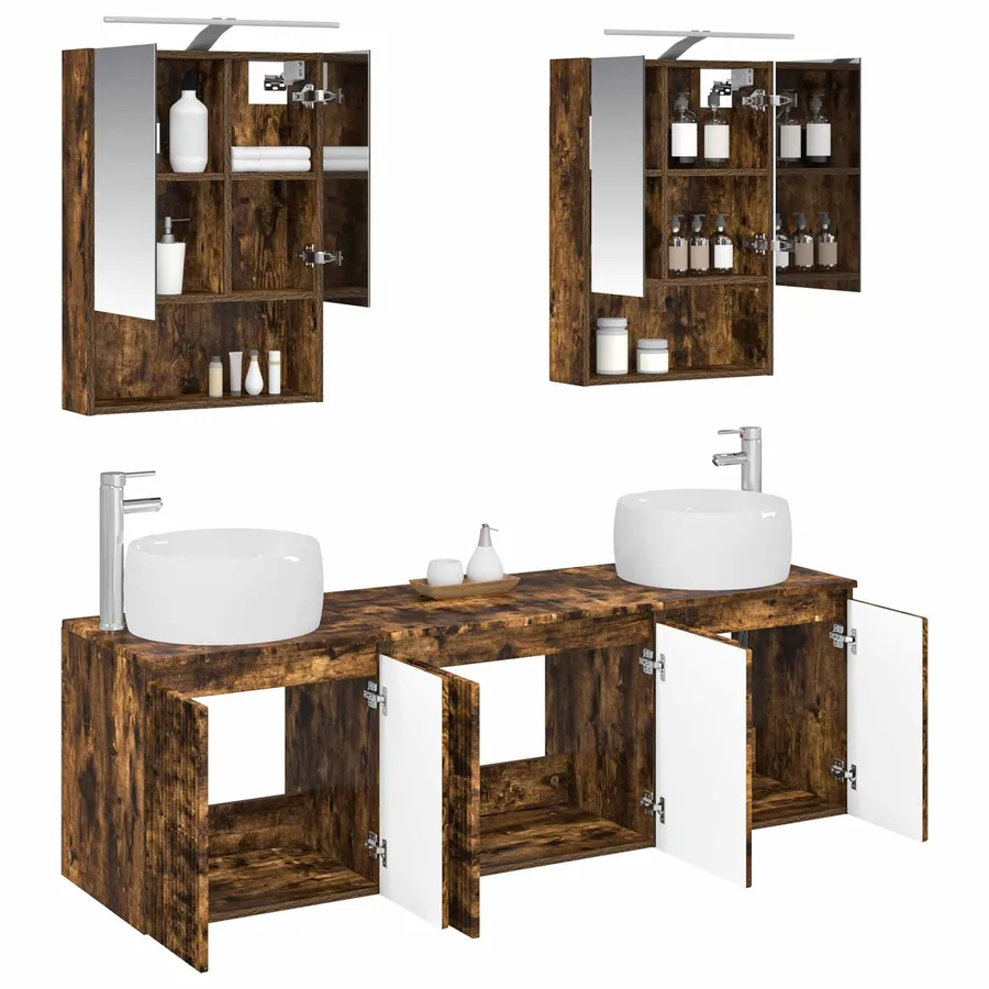 Ensemble d'armoire de salle de bain 5 pcs Chêne fumé - 3