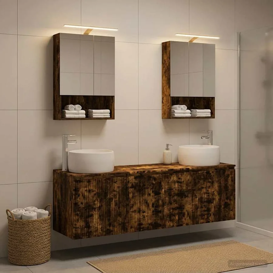 Ensemble d'armoire de salle de bain 5 pcs Chêne fumé - 4