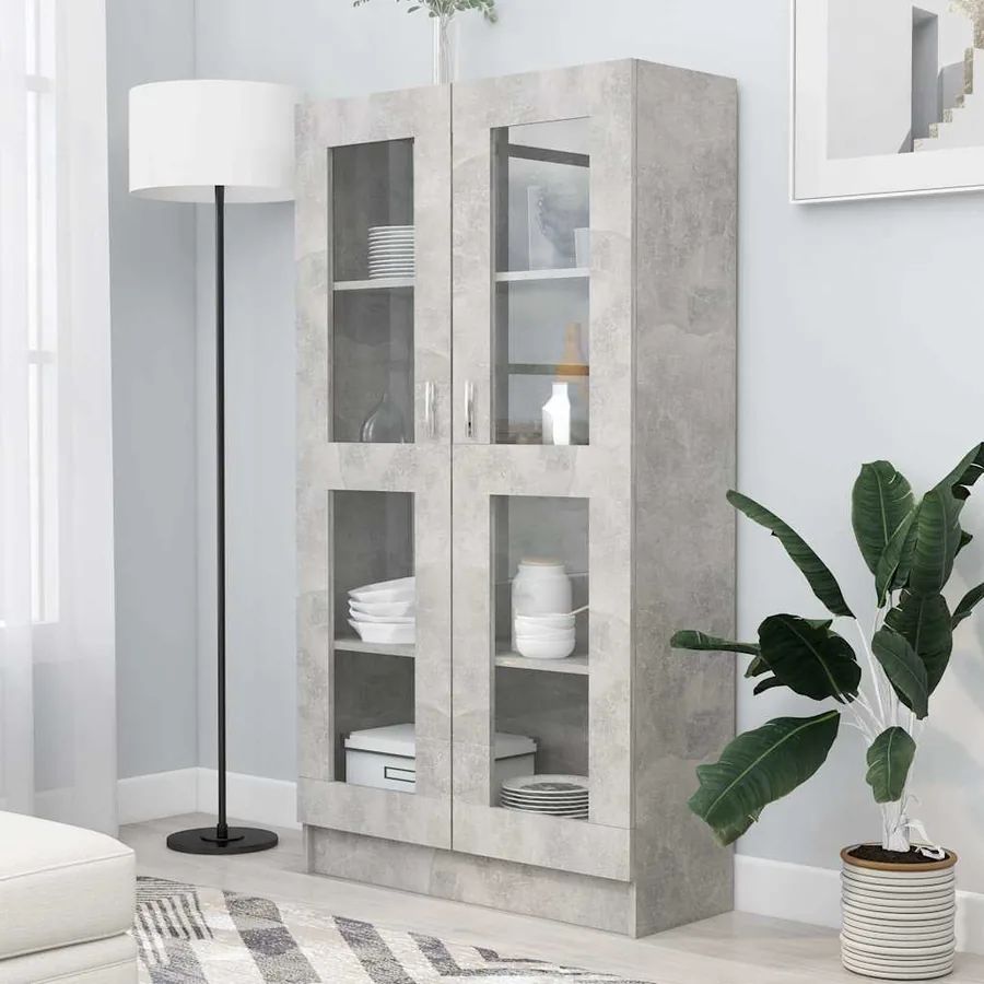 Display cabinet concrete grey 82.5x30.5x150 cm engineered wood
