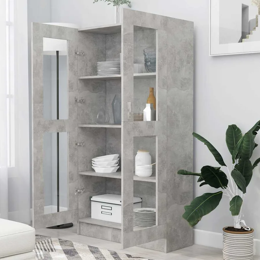 Armoire à vitrine Gris béton 82,5x30,5x150 cm Bois d'ingénierie - 3