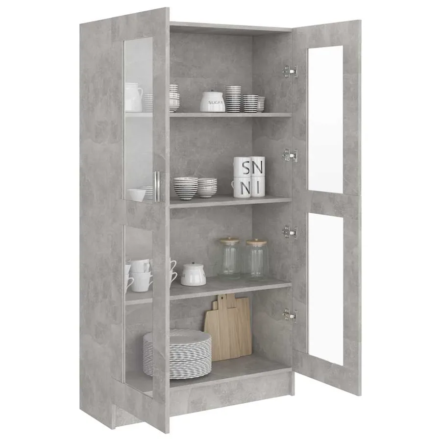 Armoire à vitrine Gris béton 82,5x30,5x150 cm Bois d'ingénierie - 7