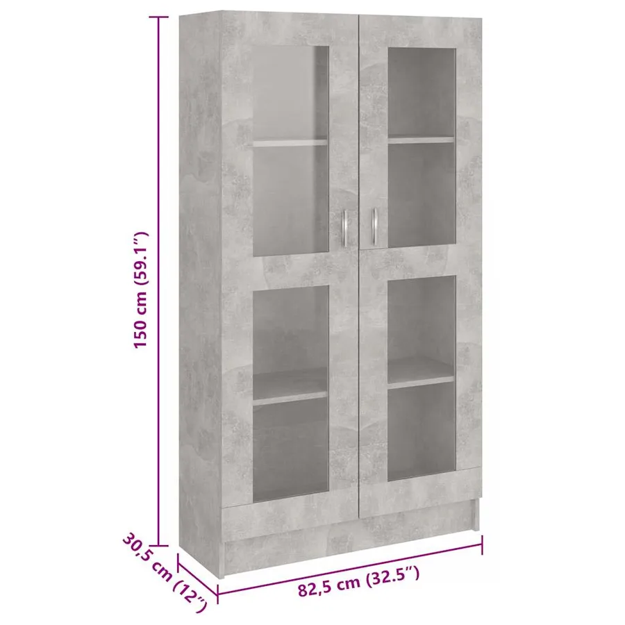 Armoire à vitrine Gris béton 82,5x30,5x150 cm Bois d'ingénierie - 8