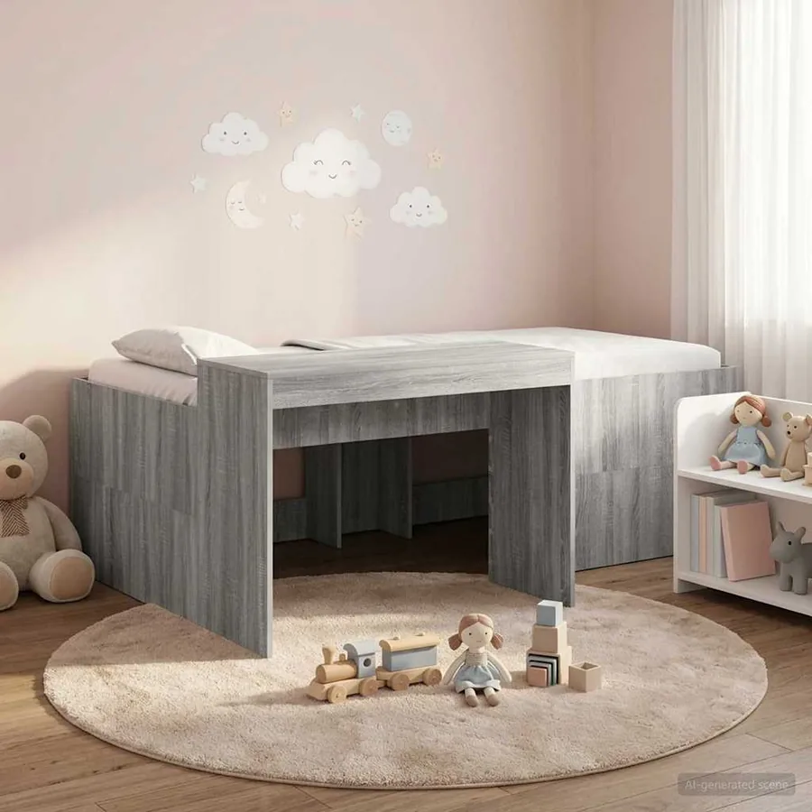 Lit haut pour enfants avec bureau Sonoma gris 75 x 190 cm