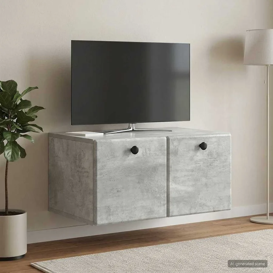 Meuble TV mural 59,5 x 41 x 30 cm Gris béton Bois d'ingénierie - 4