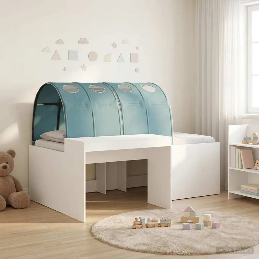 Lit avec Tunnel 3 pc Blanc et bleu clair Bois d'ingénierie