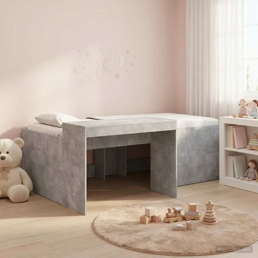Lit haut pour enfants avec bureau Gris béton 98,5 x 200 cm