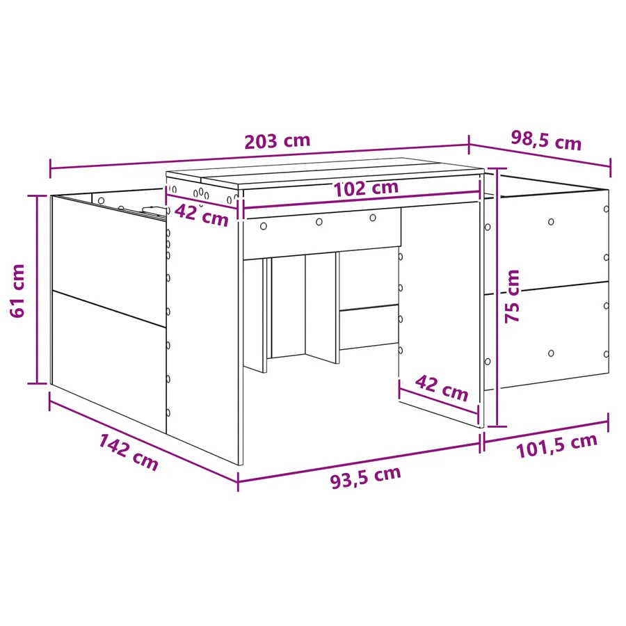 Lit haut pour enfants avec bureau Gris béton 98,5 x 200 cm - 9