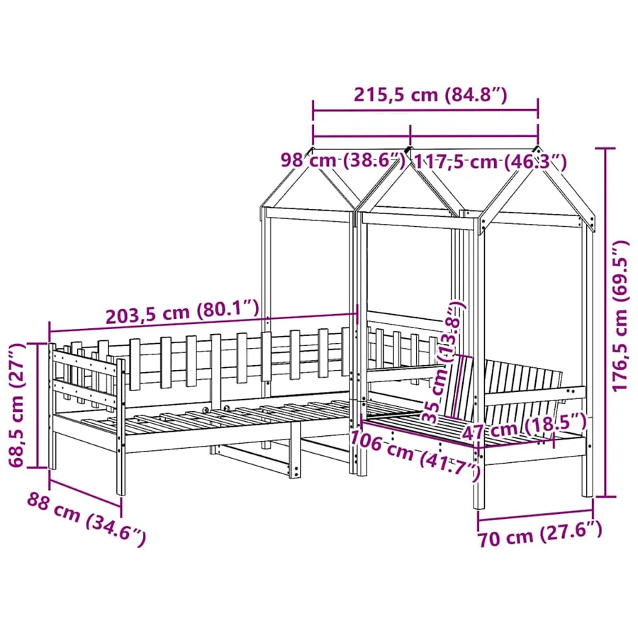 Ensemble de lit de jour et de banc et toit sans matelas blanc - 13