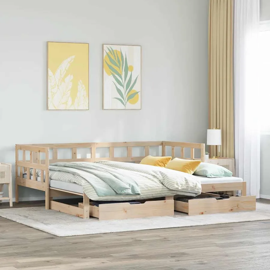 Lit de jour avec gigogne et tiroirs sans matelas 80x200 cm