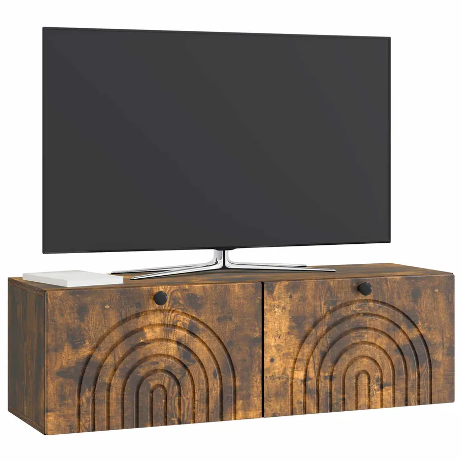 Meuble TV mural Chêne fumé 98 x 31 x 30 cm Bois d'ingénierie - 3
