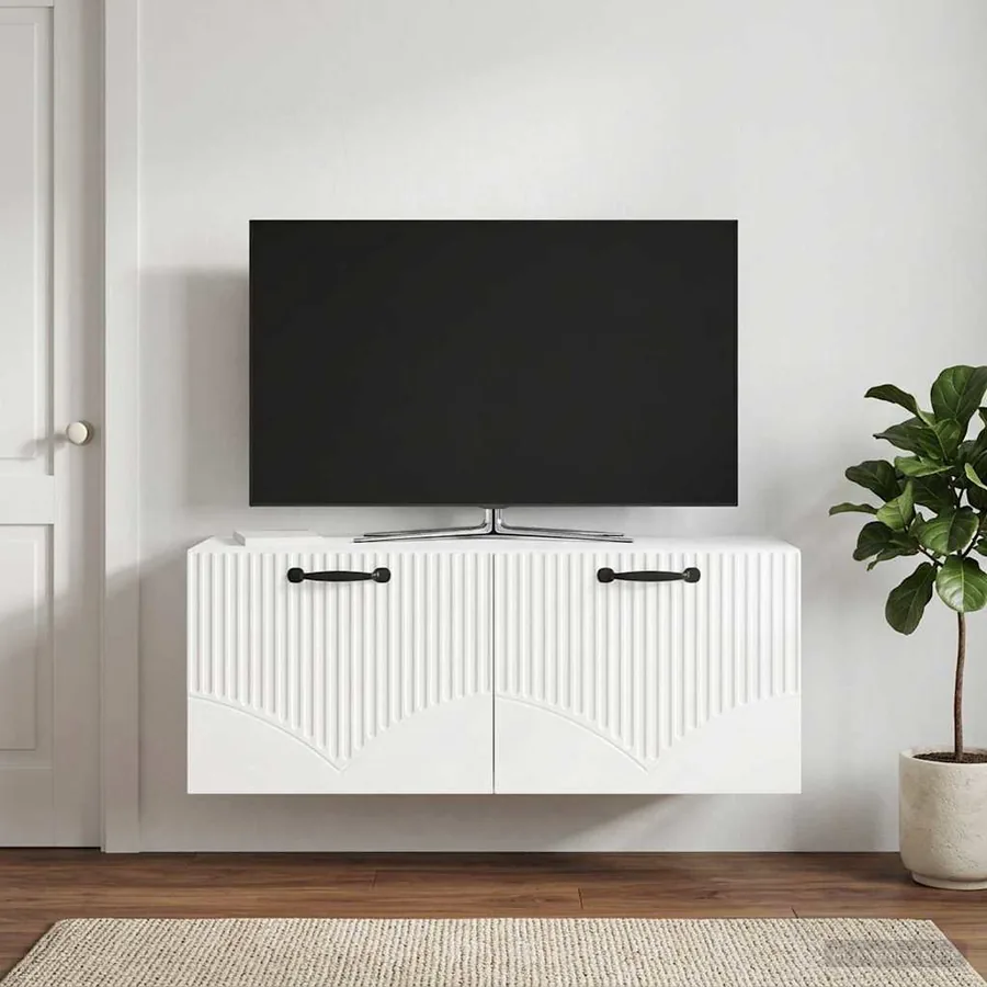 Meuble TV mural Montage mural Blanc brillant 78,5 x 31 x 30 cm