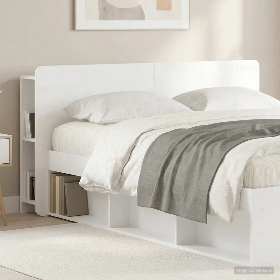 Cabinet de Tête de Lit Blanc brillant Bois d'ingénierie - 4