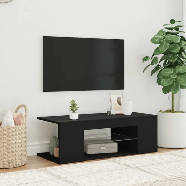 Meuble TV avec lumières LED Noir 90x39x30 cm