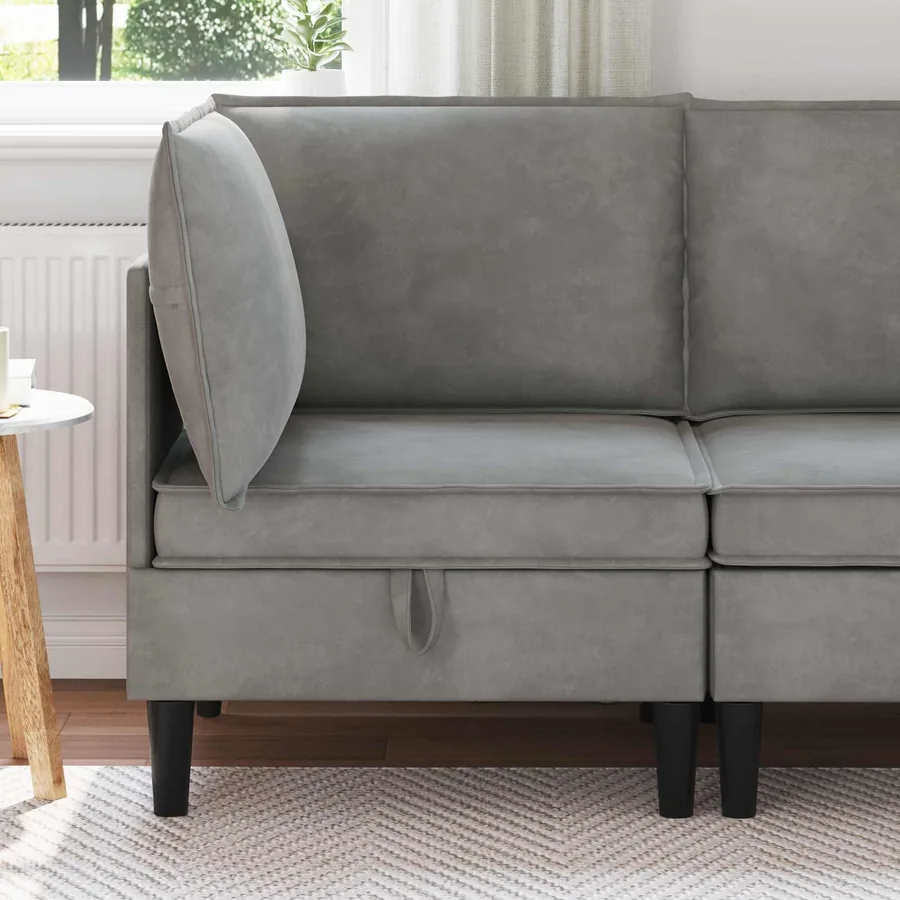 Sofa avec rangement Gris clair Velours