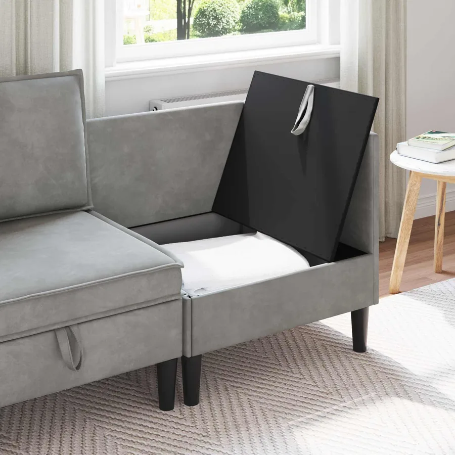 Sofa avec rangement Gris clair Velours - 3