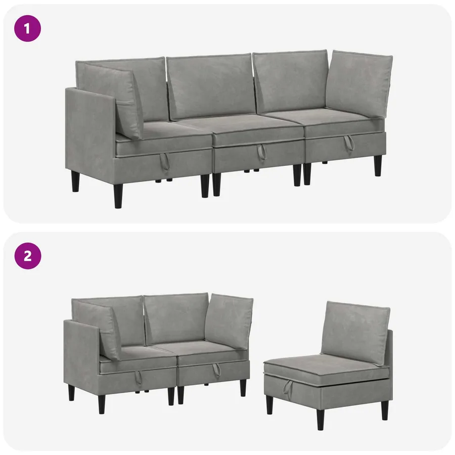 Ensemble de meubles pour le salon 3 pcs Gris clair Velours - 10